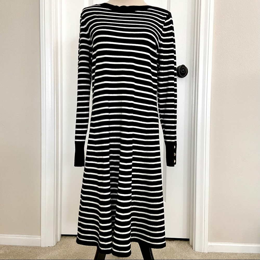 Loft Women’s Sweater Dress Black and White Striped Size Large Tall